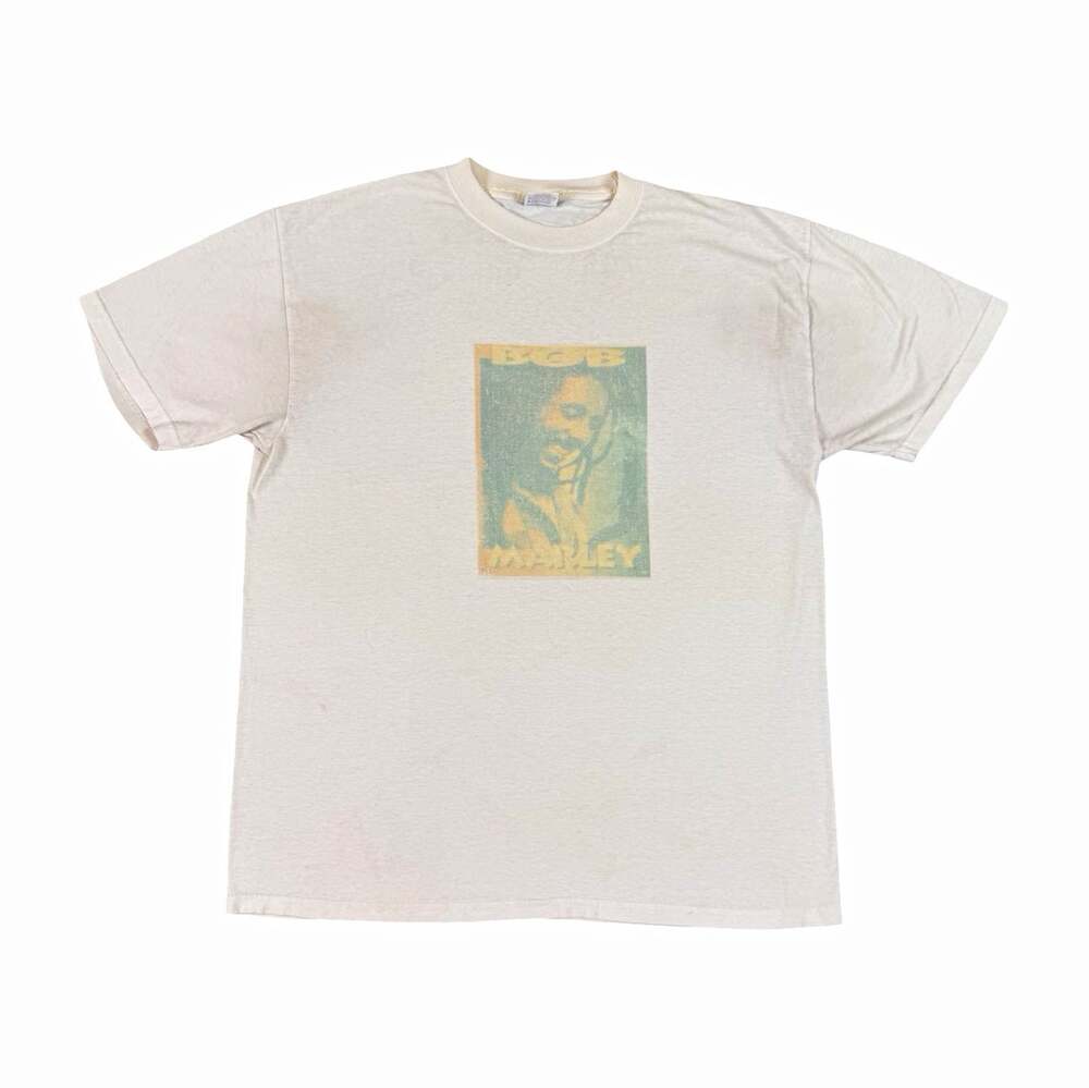 Vintage Bob Marley Graphic Print White Crew Neck TShirt Short Sleeve XL